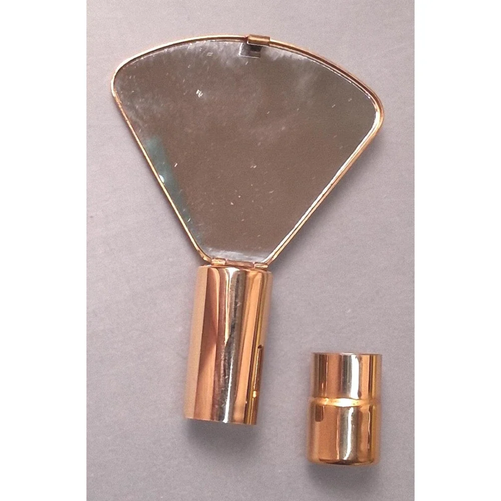 1950s Lipstick Holder Pearl Leaf Mirror Fan